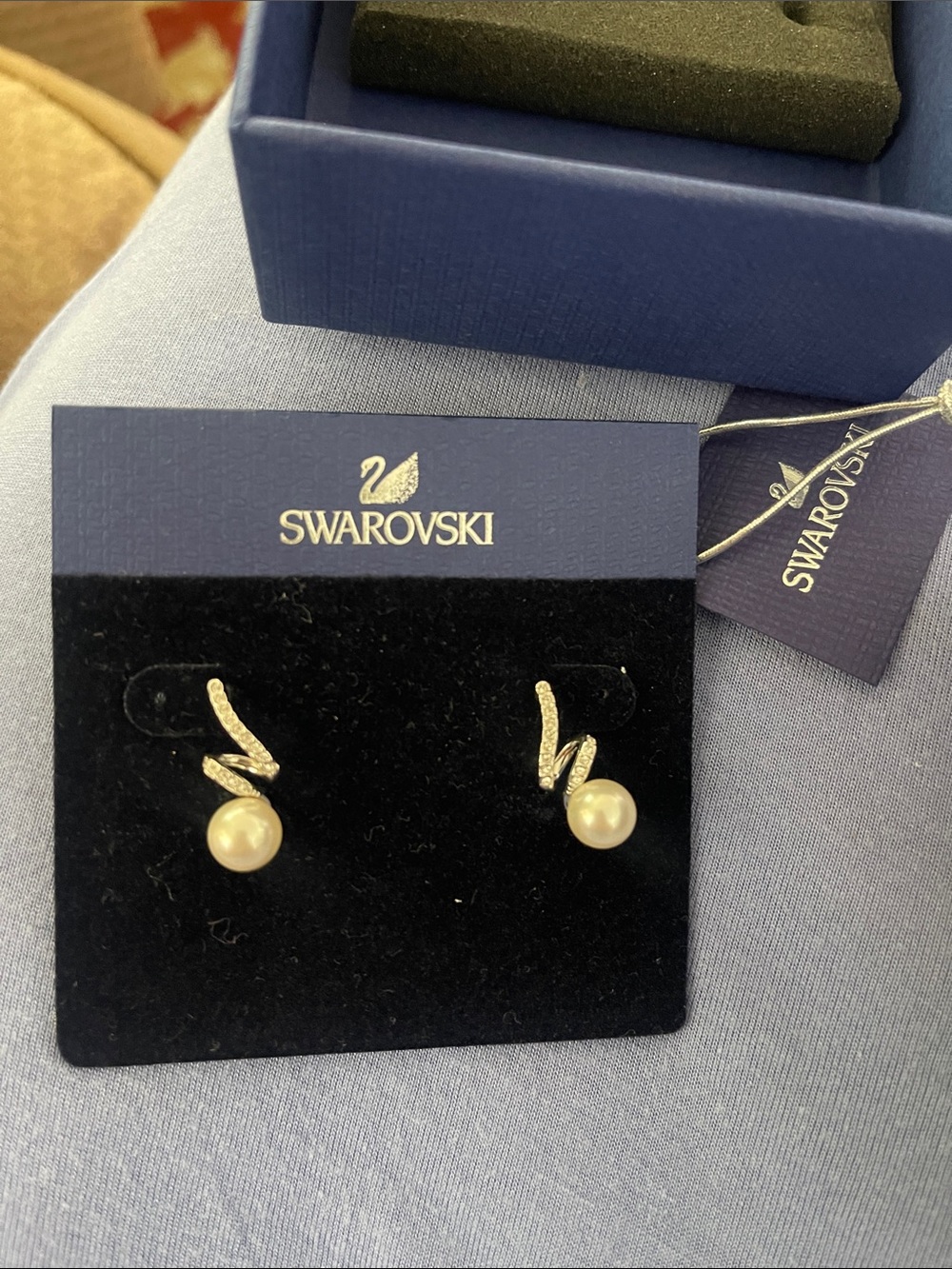 Swarovski Pearl and Crystal Wave Stud Earrings in Pearl and Silver